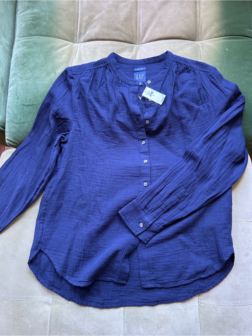 GAP Navy Blue Long-Sleeve Button-Front Blouse